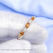 Yellow Citrine And CZ Diamond Round Gemstone Sterling Silver Women Band Ring - £49.83 GBP