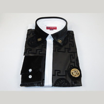 Men Sports Shirt by DE-NIKO Medallion Lion design Satin Cotton 2023 White Slim image 5