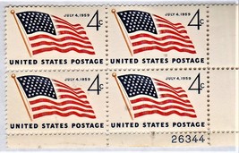 U S Stamps, 49 Stars - U.S. Flag  4c Plate block of 4, July 4, 1959  - £1.80 GBP