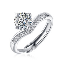 2Ct White Round Moissanite V Shape Curve Band Wedding Adjustable Ring 925 Silver - £82.56 GBP+