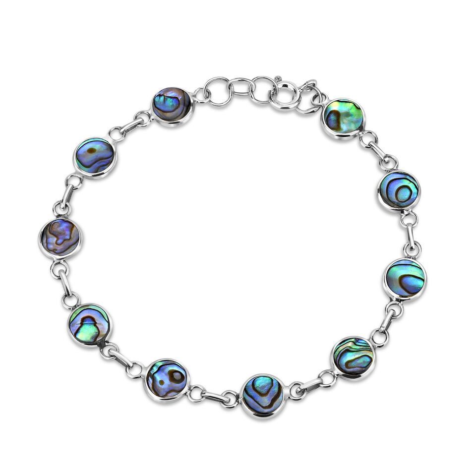 Casual Chic Rainbow Abalone Double Sided Round Link Sterling Silver Bracelet - £20.24 GBP