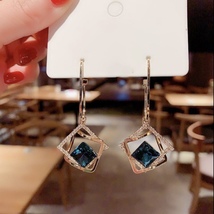 Women's Blue Crystal Square Drop Dangle Earrings - £8.64 GBP