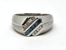 Men&#39;s 14k White Gold 0.5ct tw Princess Cut Blue  &amp; White Diamond Ring, Size 12 - £1,357.85 GBP