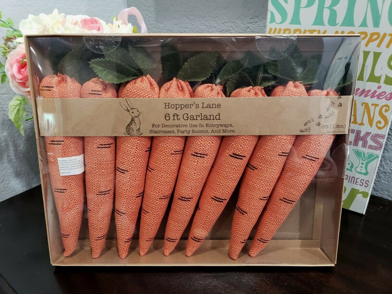 EASTER HOPPERS LANE BUNNY RABBIT CARROT FABRIC GARLAND 6FT. - $26.72