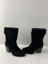 Crown &amp; Ivy ZODIAC Black Suede Pull On Block Heel Ankle Boots Women’s Size 7 M - £19.50 GBP