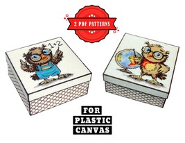 Crafts Box Plastic canvas cross stitch pattern pdf, Funny Owl biscornu embroider - £3.92 GBP