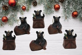 Set of 6 Black Bears in Canoe Boat and Fishing Basket Christmas Tree Ornaments - £26.88 GBP