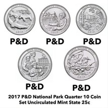 2017 P&amp;D National Park Quarter 10 Coin Set Uncirculated Mint State 25c - £8.61 GBP