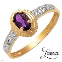 0.51ctw DIAMOND &amp; Oval Purple AMETHYST Gemstone 10K Yellow Gold Ring sz 6.75 - £139.39 GBP