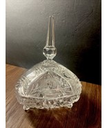 Vintage Crystal Footed Glass Candy Dish Lidded Cross Hatch &quot;HEAVY&quot; Piece - $18.70