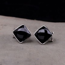 S925 Sterling Silver Women&#39;s Stud Earrings Simple Beautiful Cut Surface Black Ag - £30.21 GBP