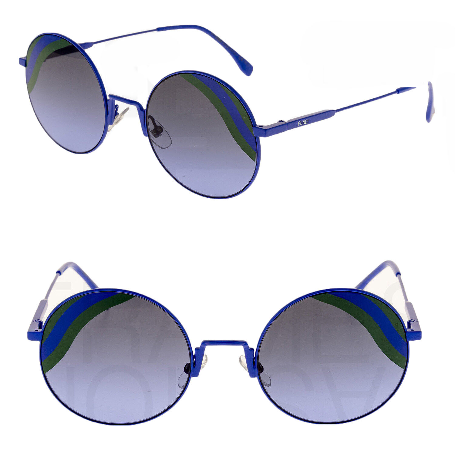 FENDI 0248 Waves FF0248S Blue Green Stripe Mirrored Sunglasses Round Runway - $197.01