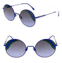 FENDI 0248 Waves FF0248S Blue Green Stripe Mirrored Sunglasses Round Runway - £157.48 GBP