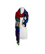 Bright Geometric Multicolor Neck Scarf Red Blue White Purple 85.5&quot; X 10&quot; - £11.82 GBP