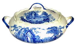 Vintage English Abbey Blue Transferware Soup Tureen with Lid ( Rare Find ) - £39.74 GBP