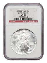 1994 Silver Eagle $1 NGC MS69 (First Strikes) - $157.14