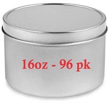96 Deep Metal Tins - Round 16 oz Solid with Lid Silver NEW - £39.14 GBP