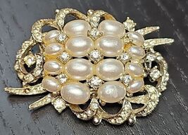 Vintage Art Arthur Pepper Faux Pearl Rhinestone Cluster Brooch Art Deco - $26.00