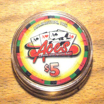 (1) $5. Aces Casino Chip - Arlington, Washington - 2012 - $9.95