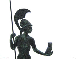 Athena statue holding sacred owl , Godess statue , Bronze Sculpture height 13 in - £159.07 GBP