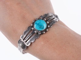 6.5&quot; 30&#39;s-40&#39;s Fred Harvey Era sterling and turquoise bracelet - £158.32 GBP