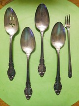 Vintage Lot 5 Serving Spoons &amp; Pickle Fork Holmes &amp; Edwards &amp; Crown 1939-1957 - £19.38 GBP
