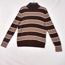 Jeanne Pierre Brown Stripe Stretch Turtleneck Sweater Size: XL 100% Cotton - $17.09