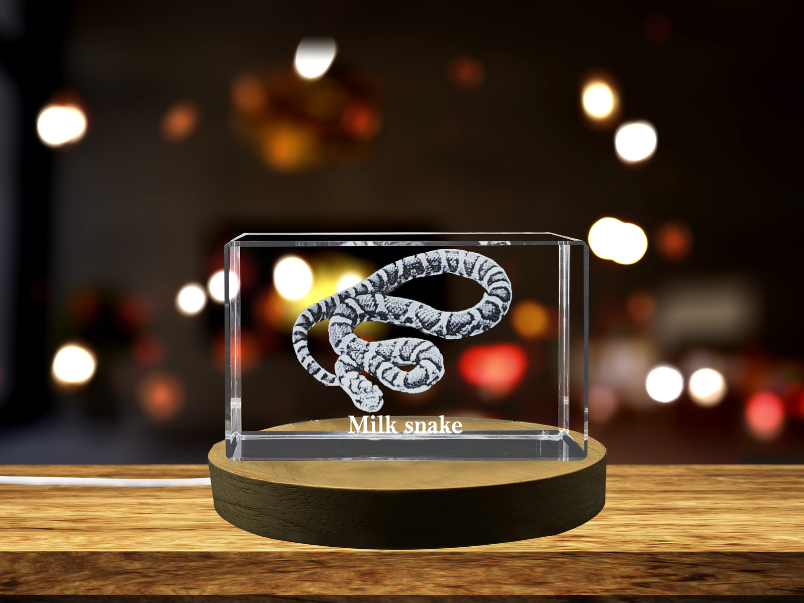 LED Base included | Enchanting 3D Engraved Crystal | Milk Snake