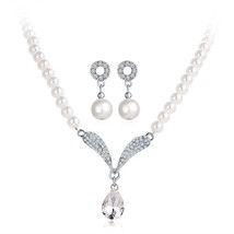 Imitation Pearl Water Drop Jewelry Sets Necklace Color Crystal Earrings Bracelet - £10.41 GBP
