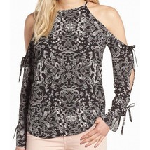 Trouve black graphic printed tied cold shoulder long sleeve blouse small... - £11.73 GBP