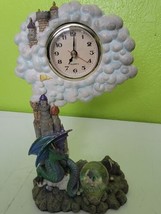 Quartz Dragons Clock W/ Mini Snowglobe Cloud Vintage 2000 Csstle Fantasy - £46.12 GBP