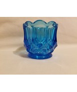 Vintage MCM LE Smith Blue DOMINION Toothpick Holder Blue Glass MINTY - $16.82