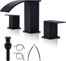 Bravebar 3-Hole Black Waterfall Bathroom Faucet With 8-Inch, Up Drain As... - £61.32 GBP