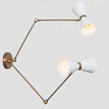 Handcrafted Double Sconce Mid Century Modern Raw Brass Wall Lamp Wall Fixture - £130.83 GBP