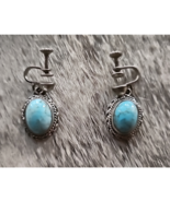 Vintage Sterling Turquoise Earrings Screw Back Non Pierced Clip Ons Pre-... - $68.58 CAD