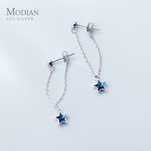 Modian Hot Sale Fashion Swing Blue Crystal Stars Drop Earrings 925 Sterling Silv - £17.43 GBP