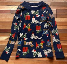 Hanna Anderson Size 110/5US Blue Holiday Christmas Cats Dogs LSleeve PJ Shirt - £7.11 GBP