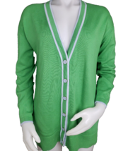 Talbots Varsity Sweater Womens M Boyfriend Cardigan Green Cotton Blend E... - $24.48