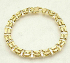 8&quot; Double Row Wedding Engagement Bracelet Two Tone Gold Finish Gift for Men&#39;s - $175.02