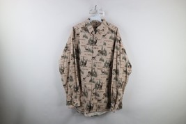 Vintage 90s Cabelas Mens LT All Over Print Deer Buck Chamois Cloth Butto... - $49.45