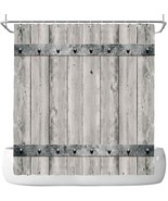 Grey Wood Planks Farmhouse Fabric Shower Curtain, W/Hooks, Modern Rustic... - $29.43 CAD