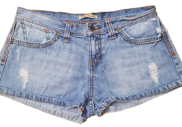 Lucky Brand Size 8 29 Boyfriend Blue Denim Distressed Roll Cuff Jean SHORTS - £12.15 GBP
