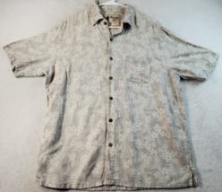Vintage Silk Shirt Mens Large Gray Floral Short Sleeve Pocket Collar Button Down - £13.23 GBP