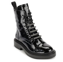 DKNY Womens 9 M Black Patent Shiny Zip or Lace Up Combat Boots NIB FQ3 - £61.85 GBP