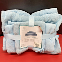 6 Pc Towel Set Blue Polyester Microfiber Blue Lagoon Spa Collection - £18.76 GBP