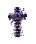 SILK PURPLE FLORAL CROSS: grave-site remembrance of love one - £66.99 GBP