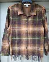 Vintage Woman&#39;s Norton Plaid Jacket Shirt Wool Blend Fringe Western Style SZ 18 - £14.90 GBP