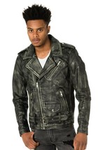 Men’s Motorcycle Biker Vintage Distressed Black Faded Real Leather Jacket NK2 - £80.36 GBP