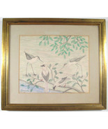 &quot;Birds&quot; By Lawrence Lebduska 1961 Signed Pencil and Crayon Drawing 21&quot;x24&quot; - £310.66 GBP