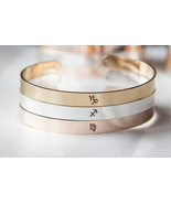 Personalized Zodiac Symbol Bracelet Horoscope Cuff Virgo Leo Gemini Aries Libra - £21.58 GBP